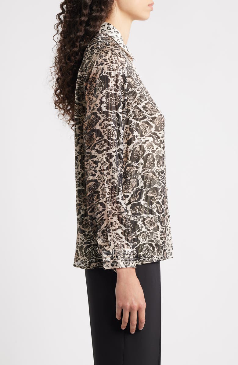Elie Tahari The Madeline Print Metallic Silk Shirt, Alternate, color, Sunset Leopard