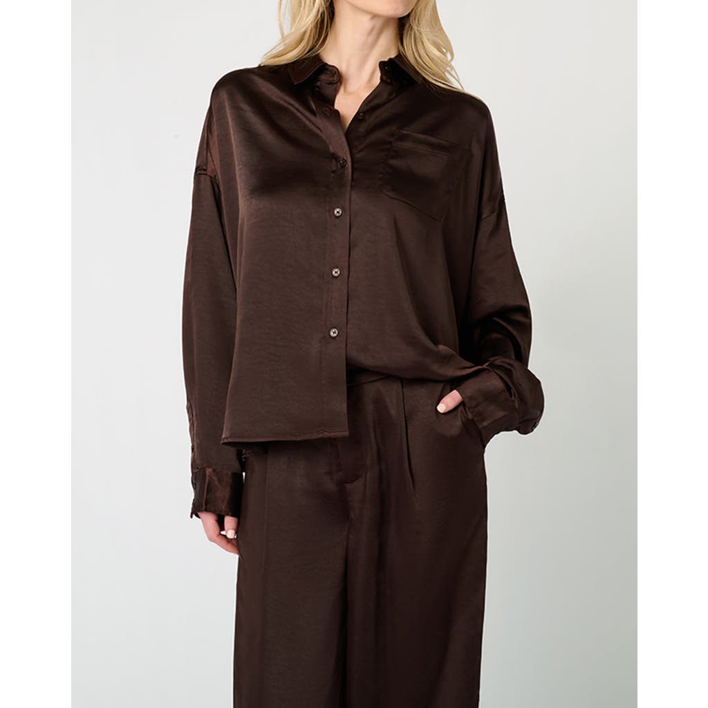 Weworewhat Cropped Button Front Shirt In Chestnut