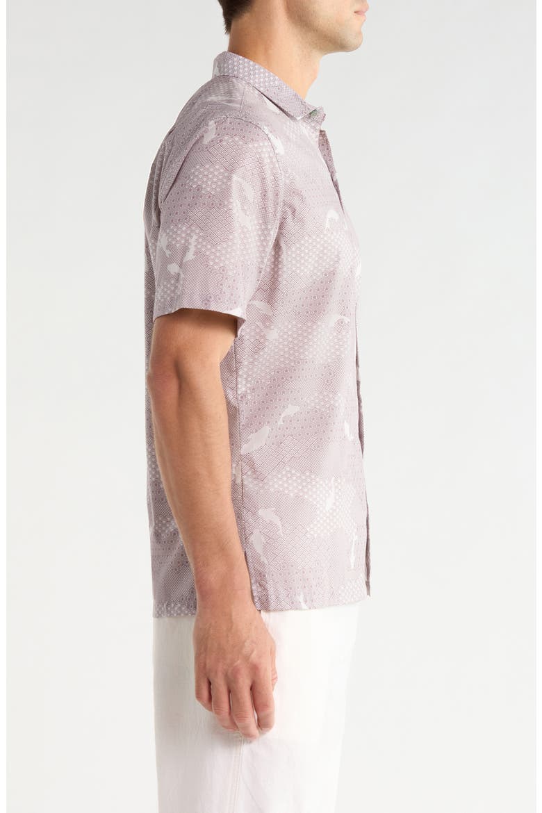 Katazome Short Sleeve Button Up Shirt, Alternate, color, POMEGRANATE