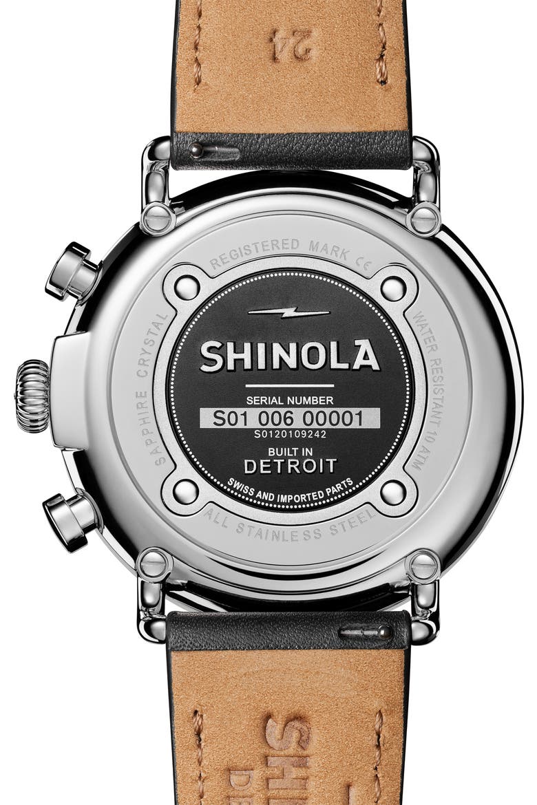 The Runwell Chrono Leather Strap Watch, 47mm, Alternate, color, BLACK/ SILVER
