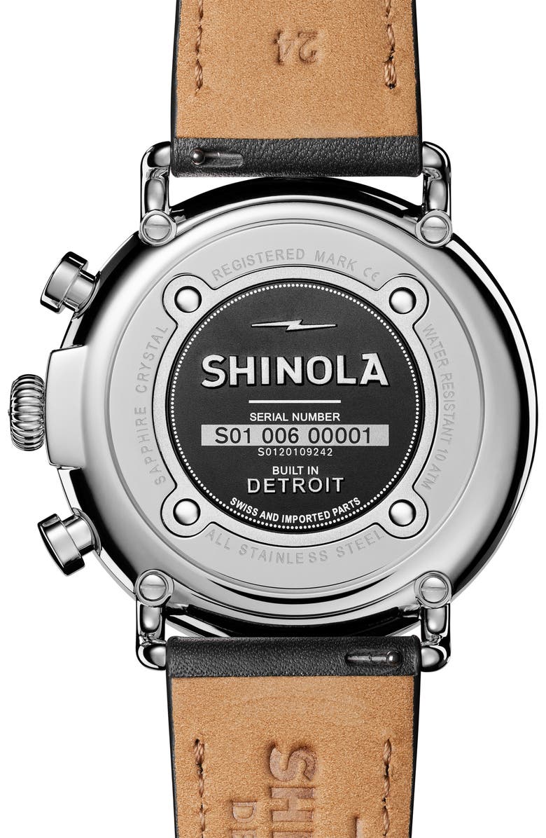 Shinola The Runwell Chrono Leather Strap Watch, 47mm, Alternate, color, Black/ Silver
