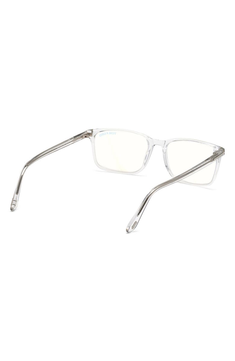 TOM FORD 56mm Rectangular Blue Light Blocking Optical Glasses, Alternate, color, Crystal Palladium / T Logo