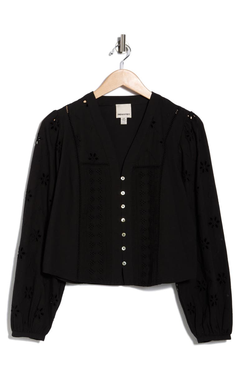 INDUSTRY REPUBLIC CLOTHING Button Front Eyelet Shirt, Alternate, color, Black