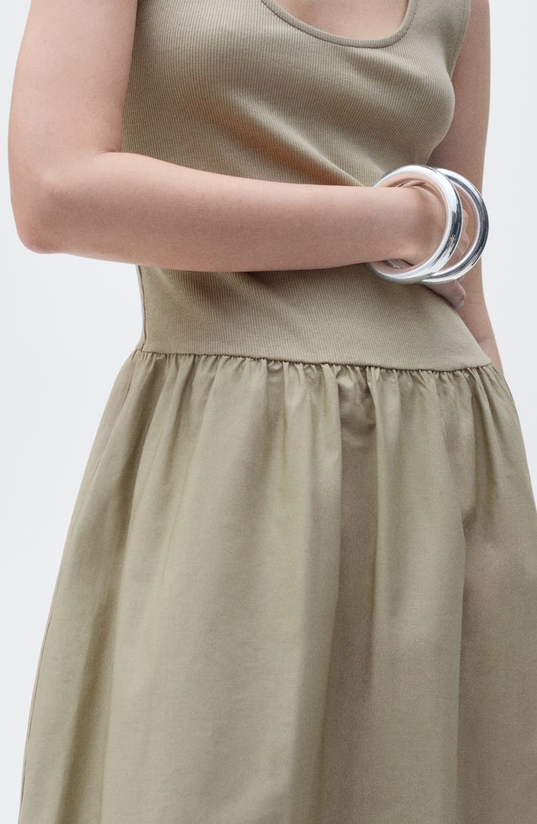 MANGO Valvi Mixed Media Maxi Dress, Alternate, color, Khaki