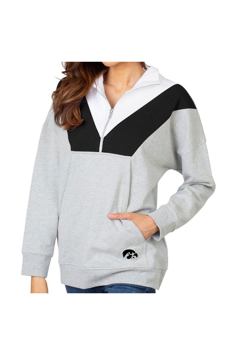 UG APPAREL Women's Heathered Gray Iowa Hawkeyes Missy Colorblock Quarter-Zip Jacket, Alternate, color, 