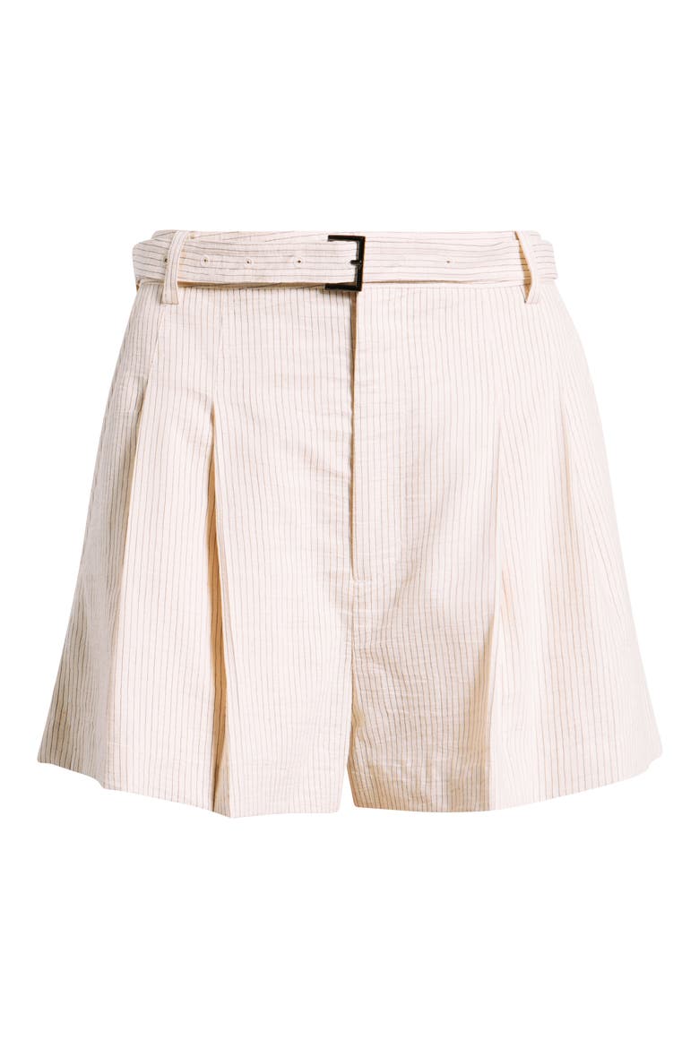 Belted Stripe Cotton & Linen Blend Shorts, Alternate, color, ECRU MULTI