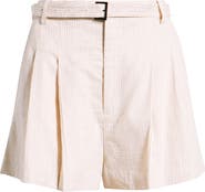 FRAME Belted Stripe Cotton & Linen Blend Shorts