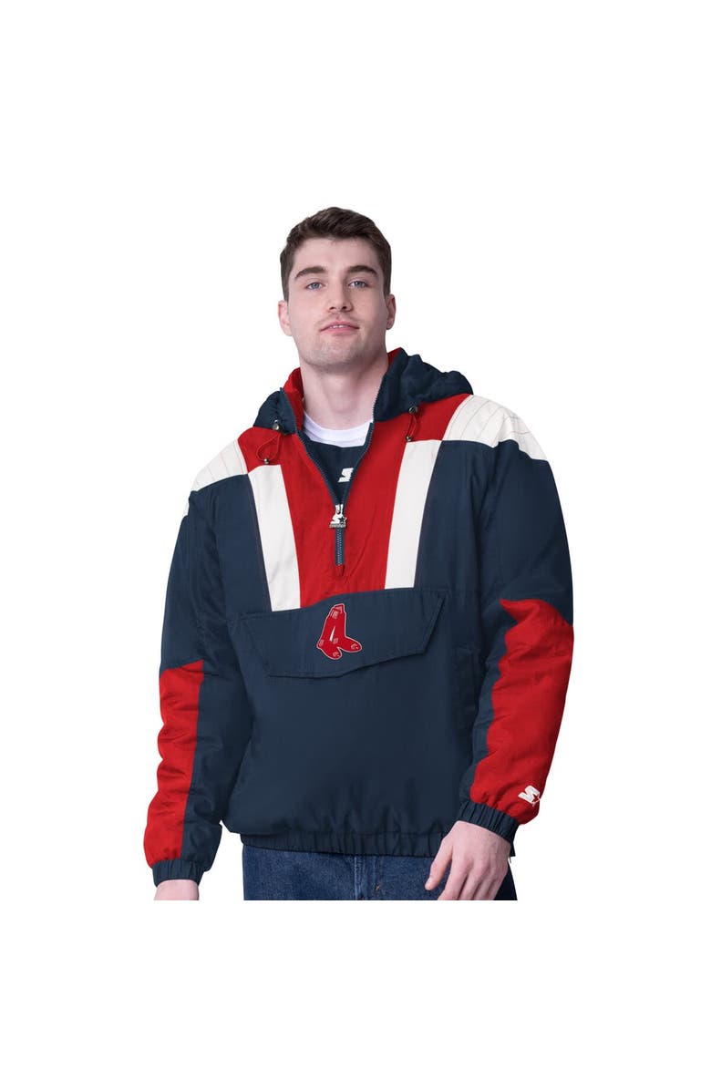 STARTER Men's Starter  Navy Boston Red Sox Cooperstown Collection Charger Half-Zip Jacket, Main, color, 