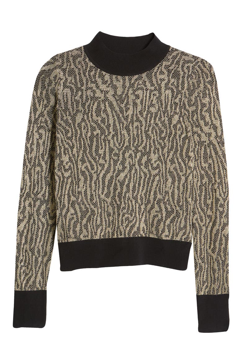 Jacquard Mock Neck Sweater, Alternate, color, BLACK- GOLD JAQUARD