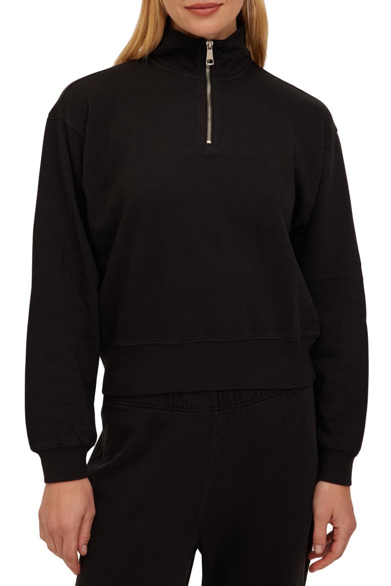 Studio Quarter Zip Pullover, Main, color, BLACK