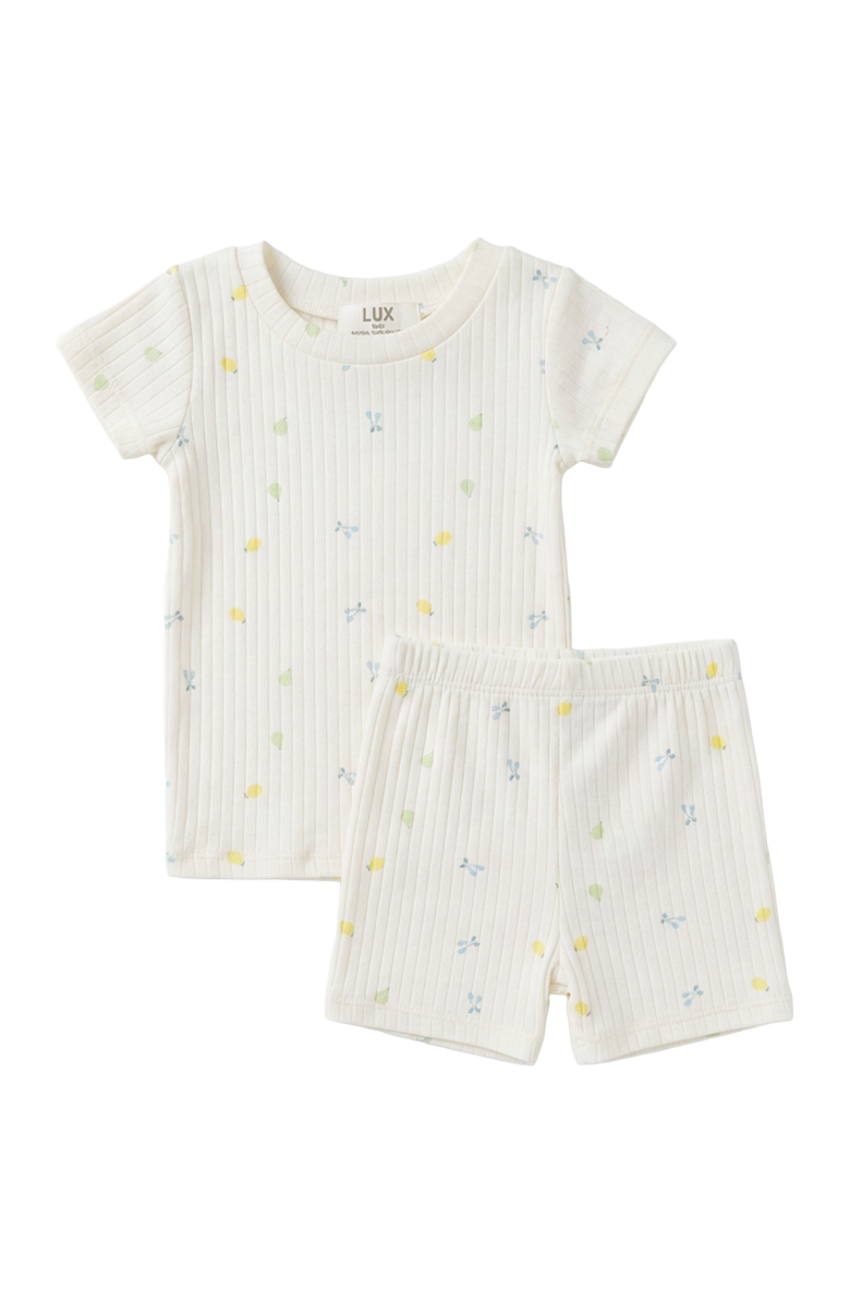 Lux Baby Fruit Pointelle Short Sleeve Top and Elastic Waist Shorts 2 Piece Set, Main, color, Off White/Blue