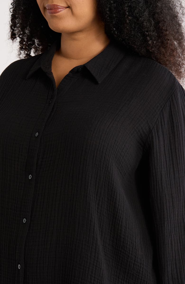 Eileen Fisher Classic Collar Easy Organic Cotton Button-Up Shirt, Alternate, color, Black