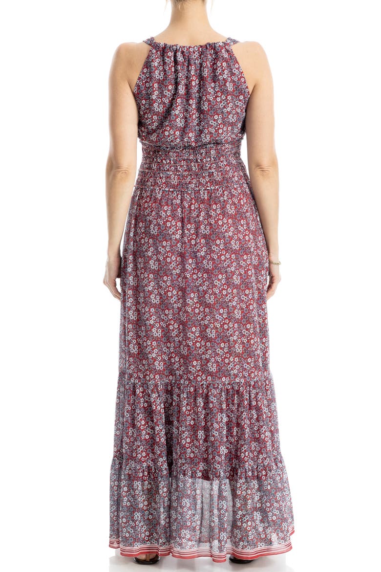 Halter Tiered Maxi Dress, Alternate, color, RED SIMPLE FLORAL LEAVES