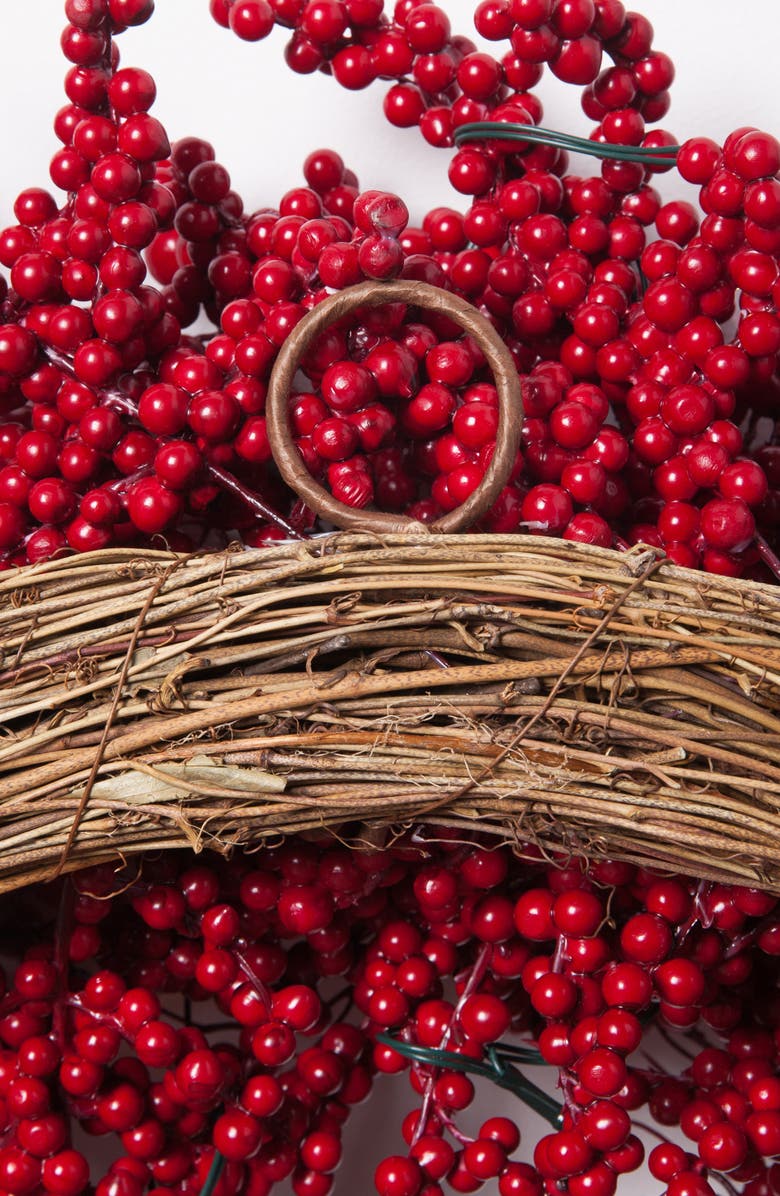 Balsam Hill Festive Pre Lit Red Berry Wreath, Alternate, color, 