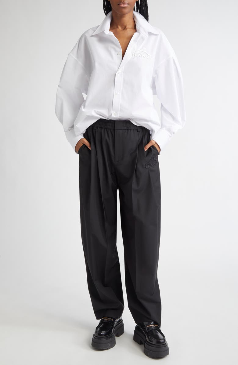 Alexander Wang Embroidered Logo Oversize Button-Up Shirt, Alternate, color, 