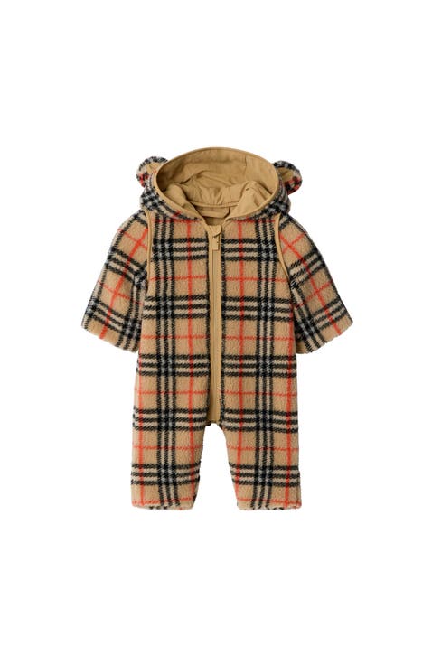 Check Fleece Hooded Jumpsuit