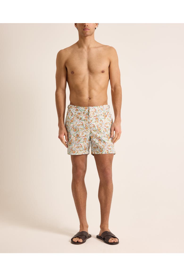 Bulldog Mid-Length Classic Fit Swim Shorts With Fairground Print, Main, color, MULTI/VERMILLION