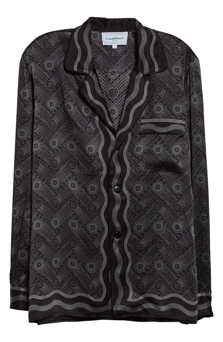 Casablanca Men's Ping Pong Print Silk Button-Up Pajama Shirt, Alternate, color, 