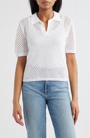 beachlunchlounge Tae Short Sleeve Open Knit Polo Sweater