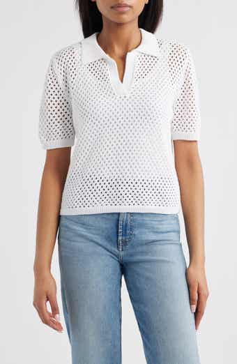 beachlunchlounge Tae Short Sleeve Open Knit Polo Sweater