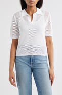 beachlunchlounge Tae Short Sleeve Open Knit Polo Sweater
