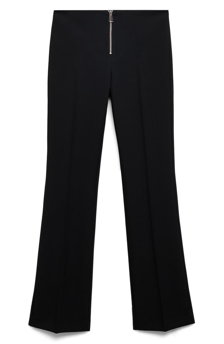 MANGO Zip Front Stretch Flare Pants, Alternate, color, Black