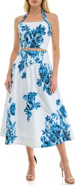Socialite Floral Halter Crop Top & Midi Skirt Set