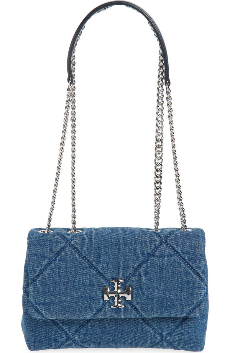 Tory Burch Small Kira Quilted Denim Crossbody Bag, Main, color, Blue