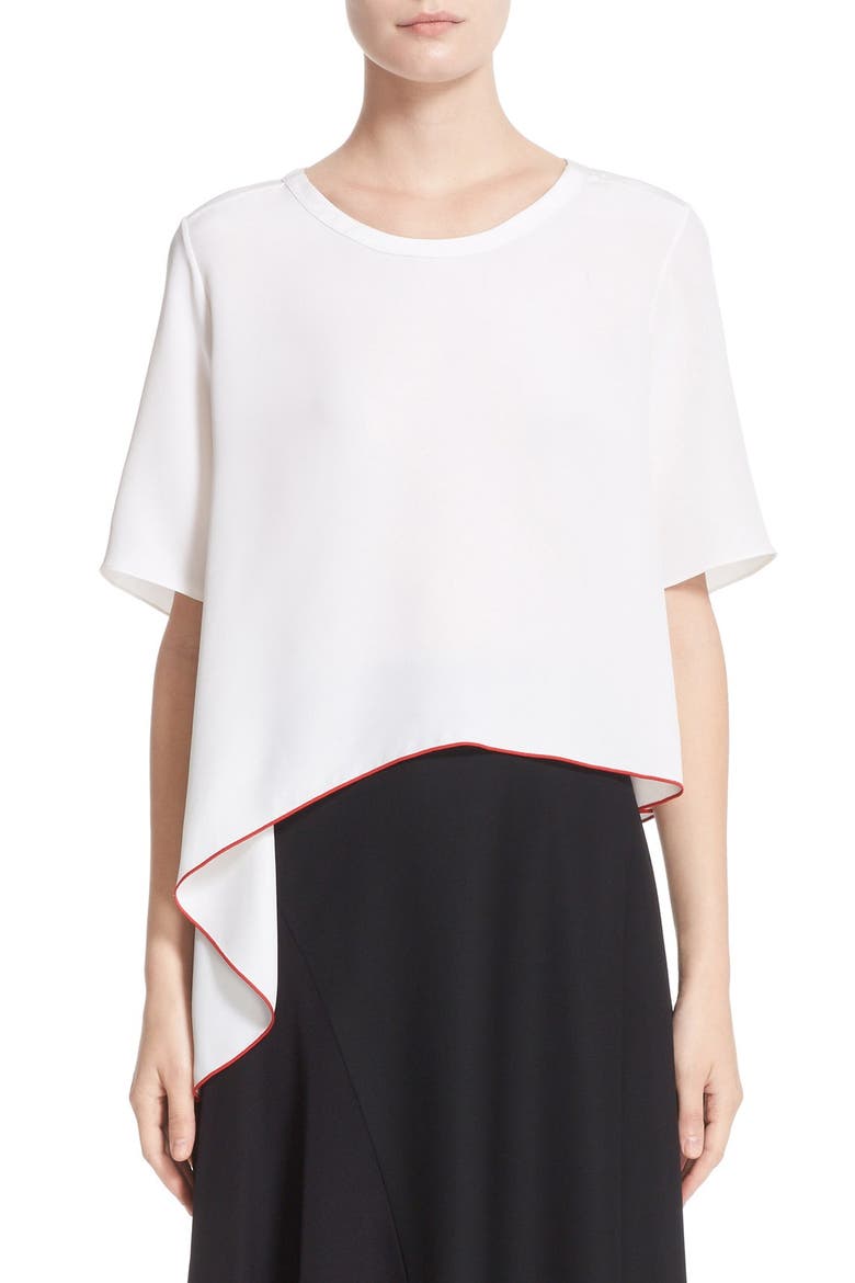 Asymmetrical Silk Tee, Main, color, WHITE