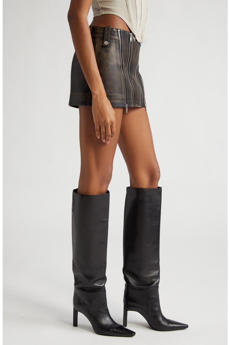 Micro Leather Biker Miniskirt, Alternate, color, BURNISHED BLACK