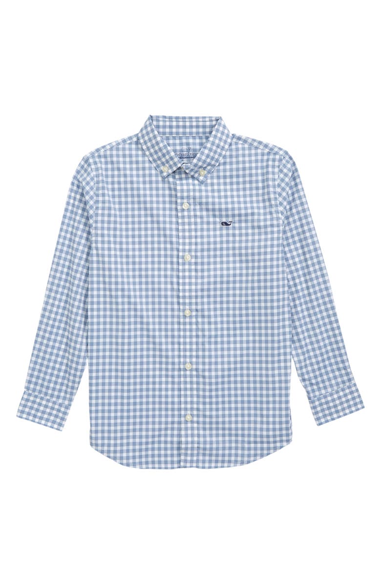 vineyard vines Kids
Gingham Performance Whale Button-Down Shirt, Main, color,
