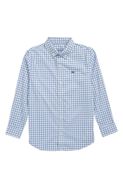 Kids
 Gingham Performance Whale Button-Down Shirt (Toddler 
Little Boy)