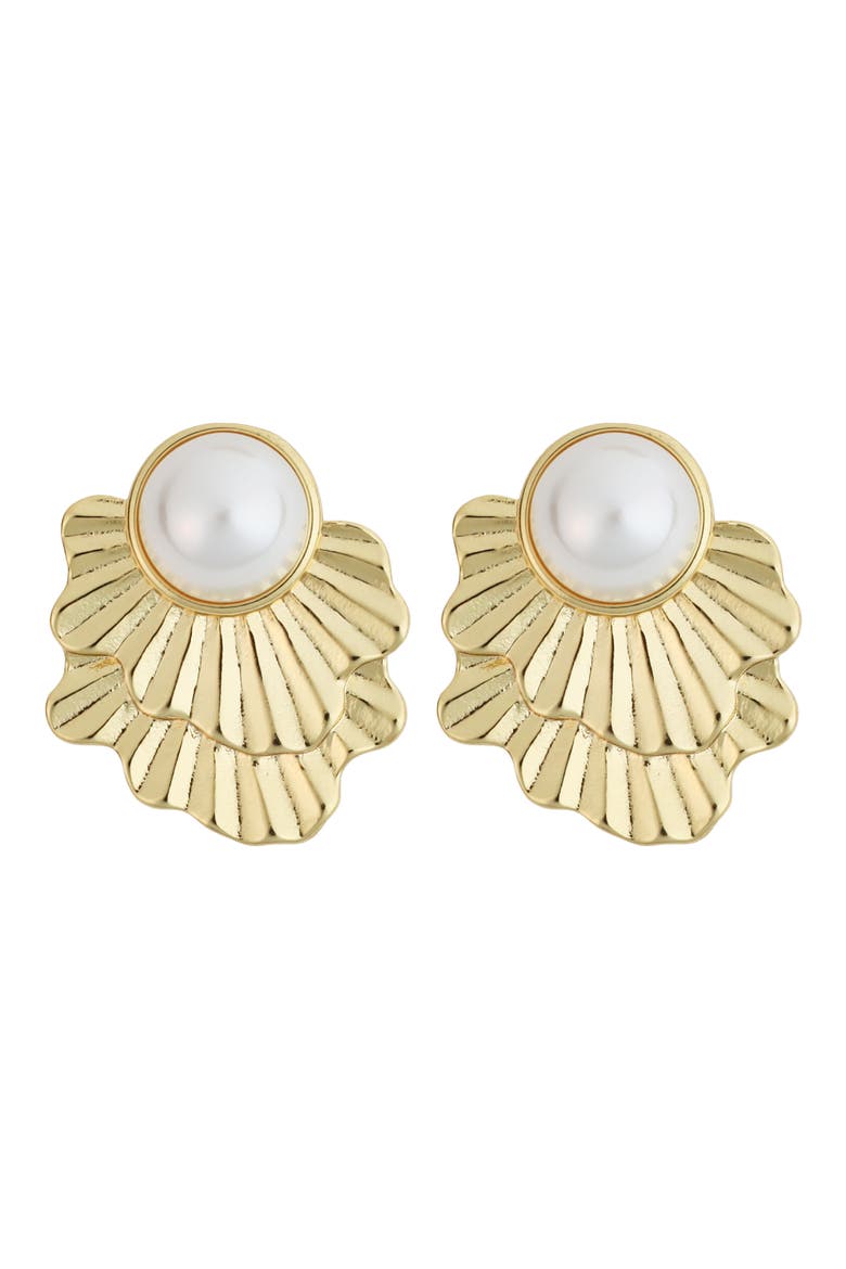 Faux Pearl Fan Earrings, Main, color, WHITE