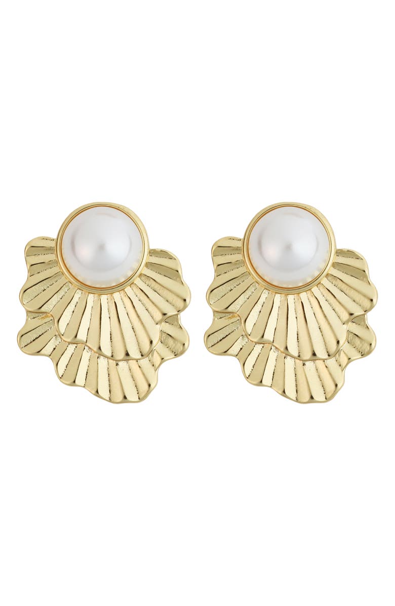 Panacea Faux Pearl Fan Earrings, Main, color, White