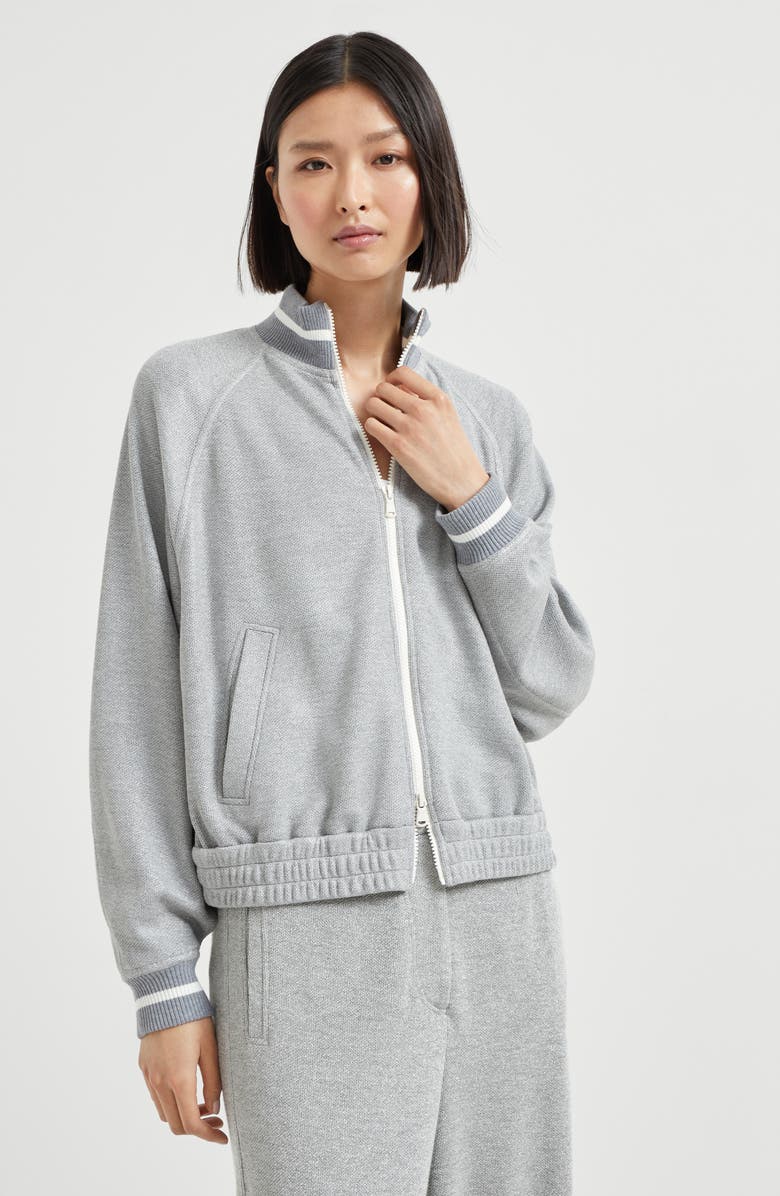 Brunello Cucinelli Sparkling piqué sweatshirt, Alternate, color, Silver