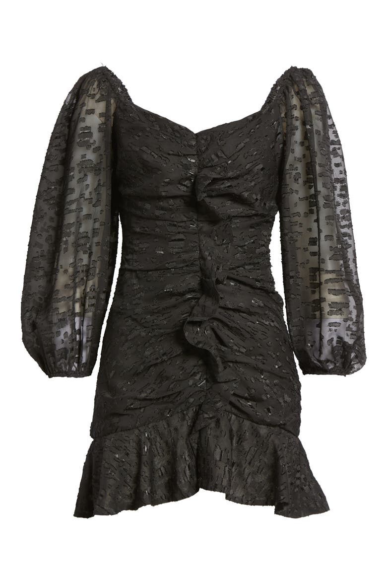 Cinched Ruffle Minidress, Alternate, color, BLACK BURNOUT