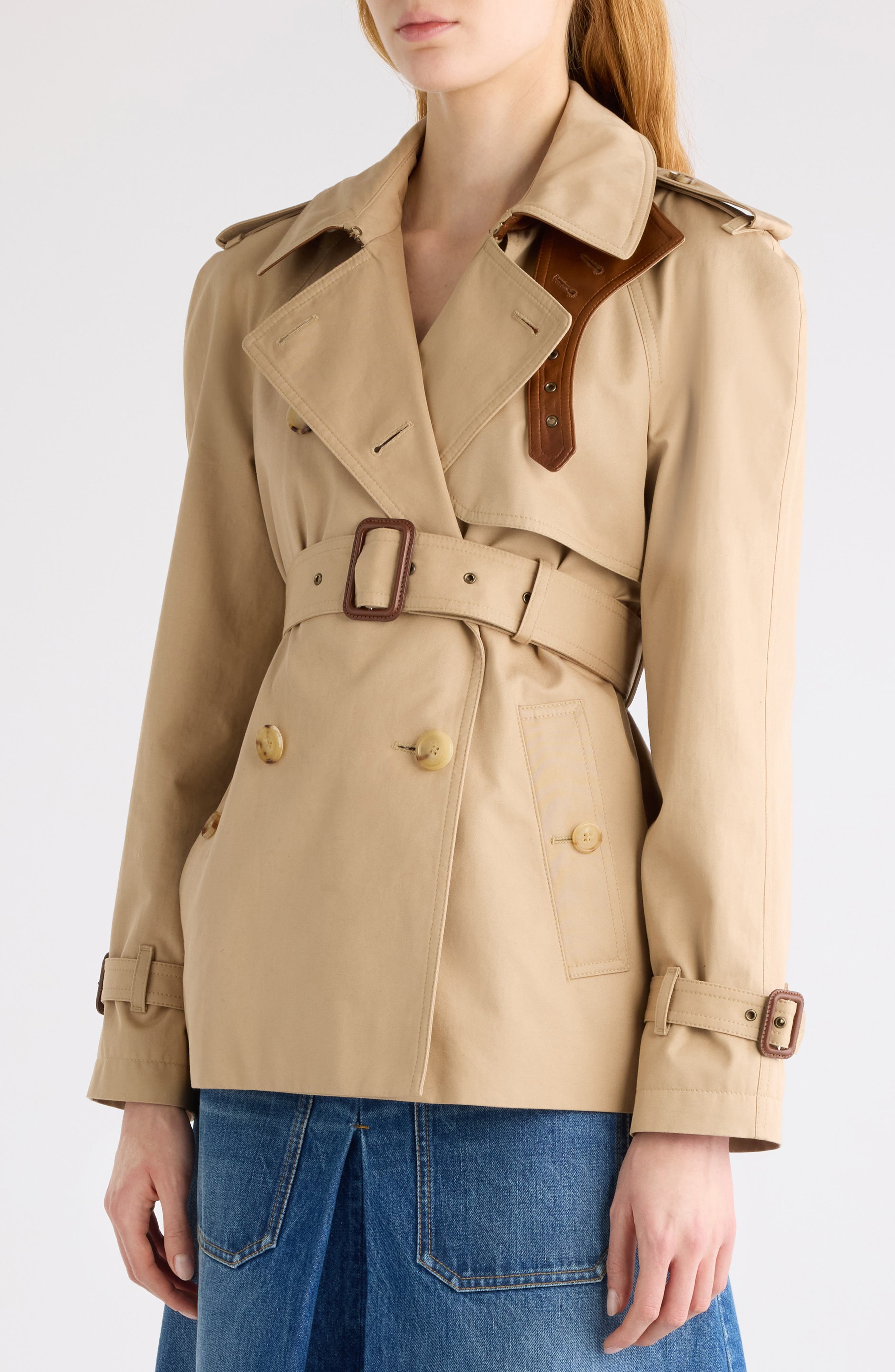 Chloé Short Cotton Gabardine Trench Coat (Women) | Nordstrom