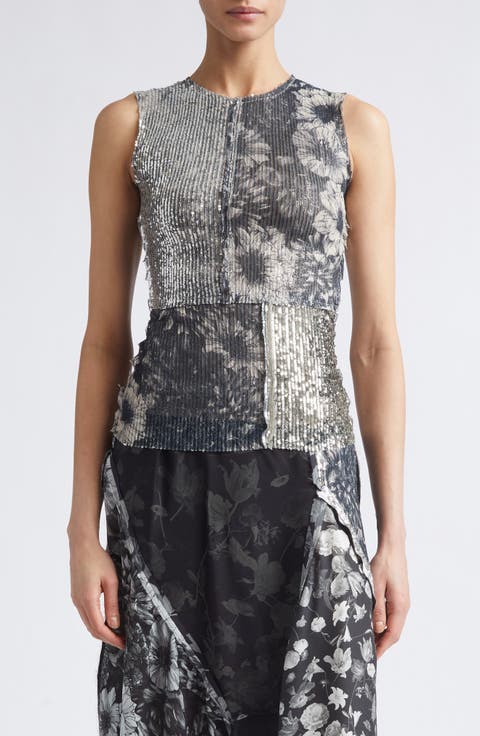 Sequin Floral Print Sleeveless Top