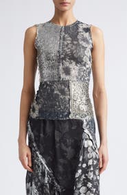 Maison Margiela Sequin Floral Print Sleeveless Top