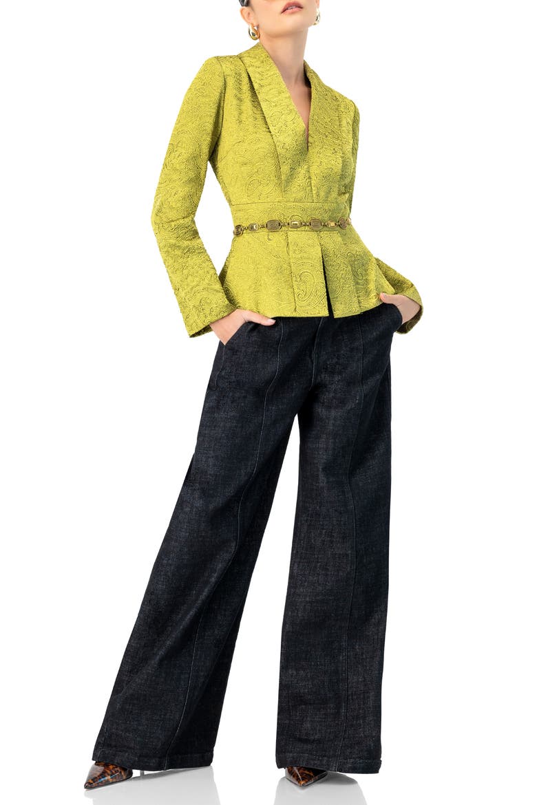 Collarless Paisley Blazer with Back Zipper, Alternate, color, Green