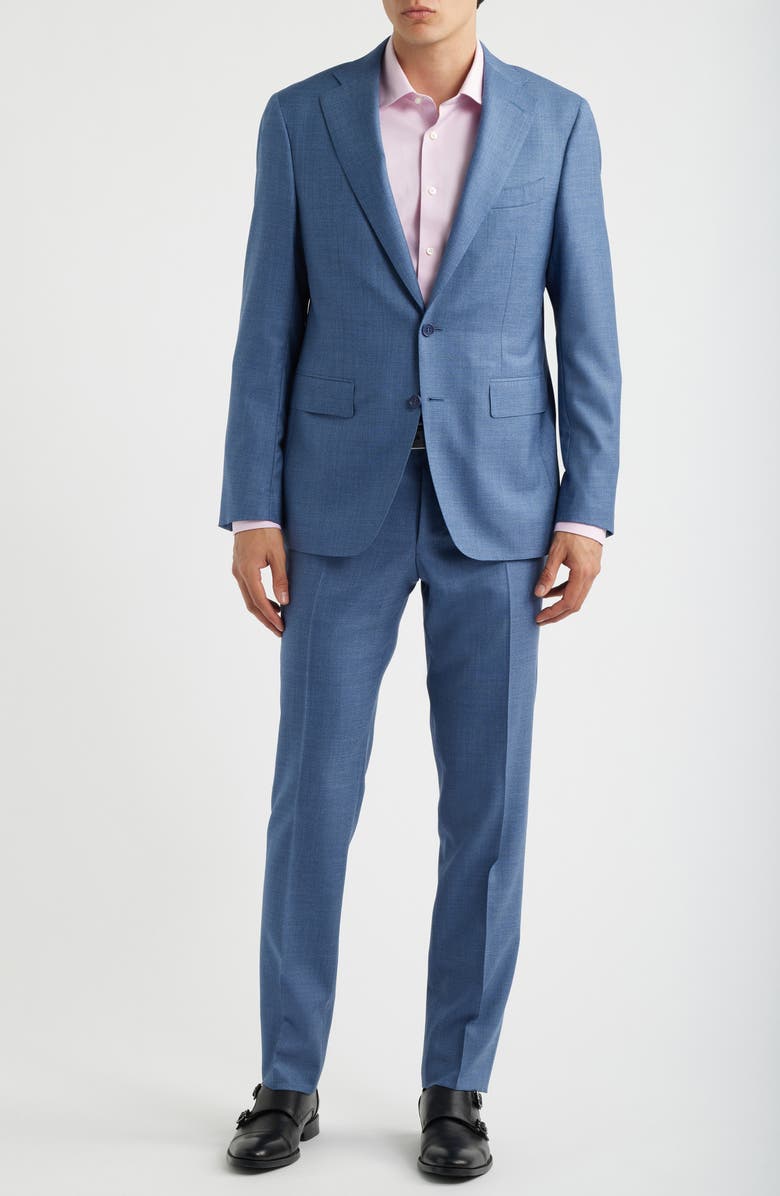 Canali Capri Trim Fit Light Blue Mélange Super 130s Wool Suit, Main, color, Light Blue