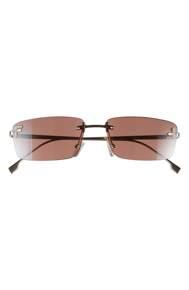 Fendi First Rimless Rectangular Sunglasses, Main, color, Gold / Brown Mirror