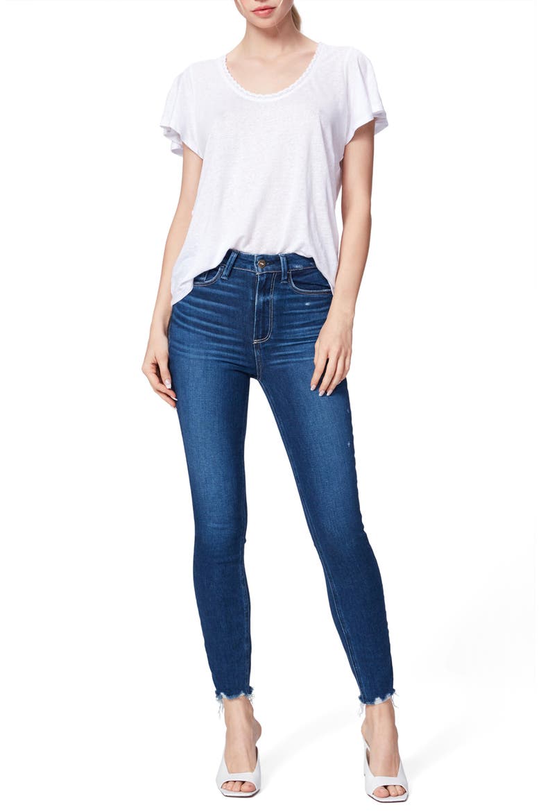 Transcend Margot High Waist Ankle Skinny Jeans, Alternate, color, ACOUSTIC DISTRESSED HEM