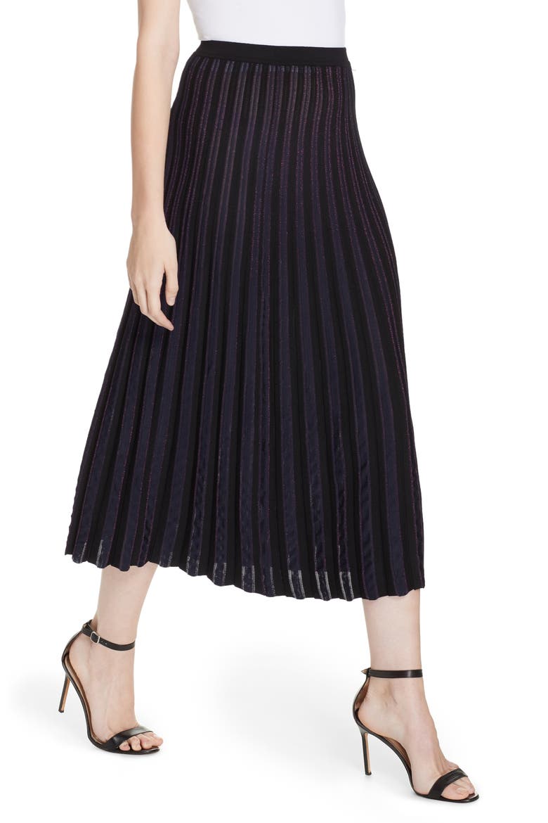 Klara Pleat Midi Skirt, Alternate, color, BLACK/ ALEX NAVY/ TOURMALINE