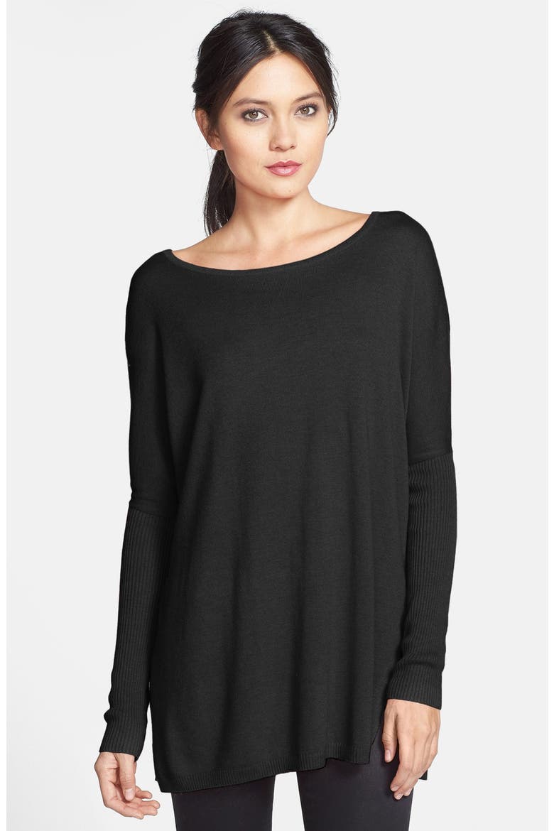 Side Slit Tunic Sweater, Main, color, BLACK