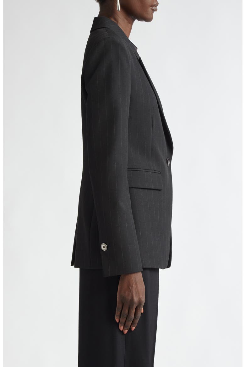 Pinstripe One-Button Blazer, Alternate, color, BLACK