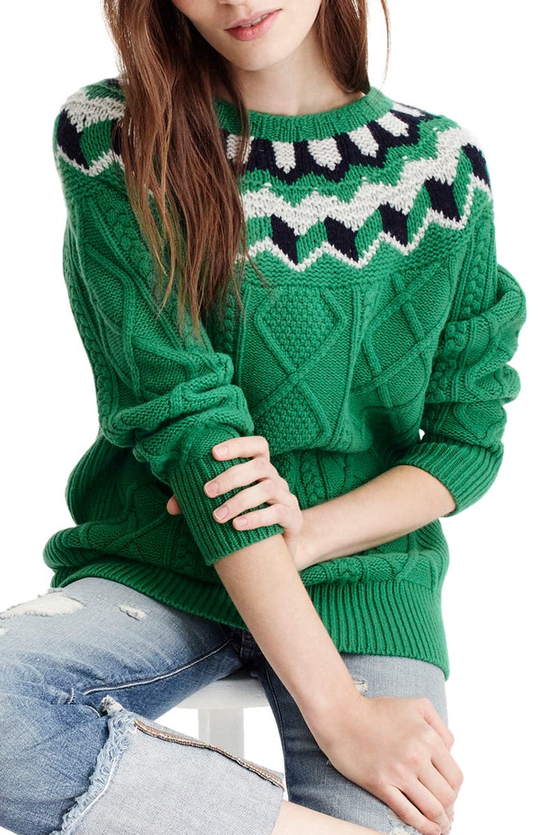J.Crew Wide Neck Fair Isle Sweater, Main, color,