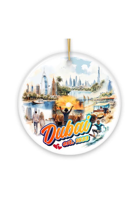 Dubai Skyline Collage Ceramic Ornament