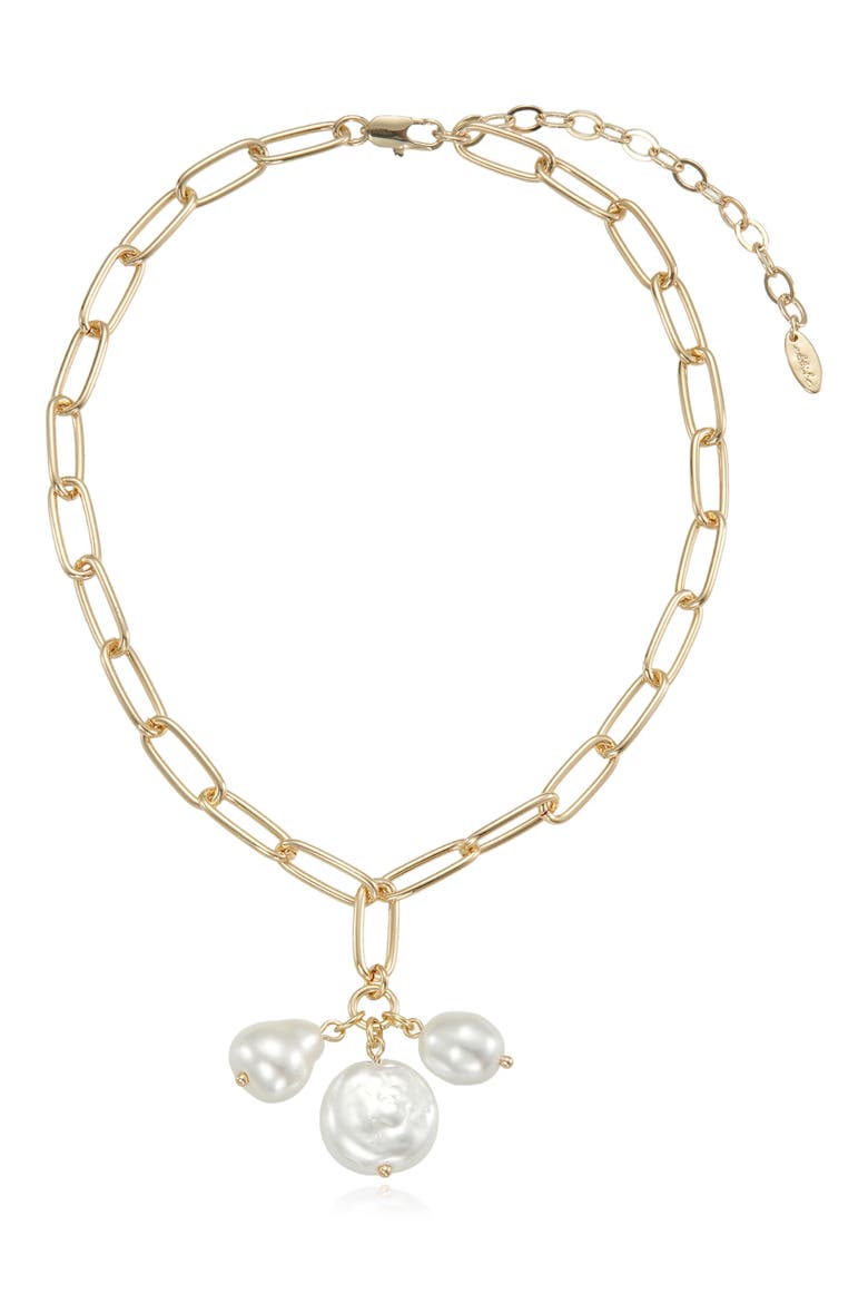 Triple Faux Pearl Pendant Necklace, Main, color, GOLD