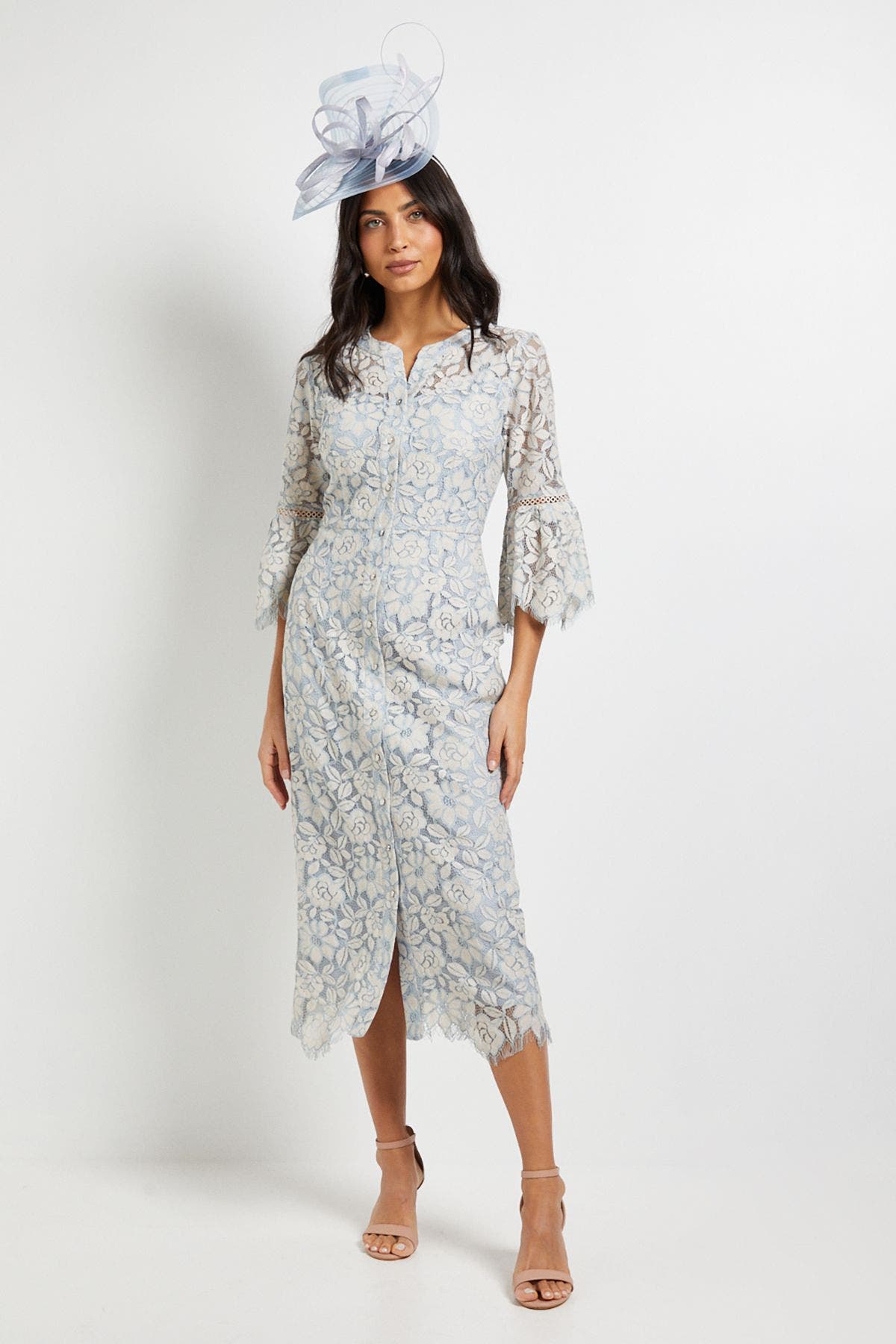 Lace Button Flute Sleeve Midi Dress - image 3